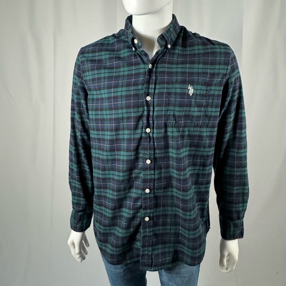 Large green blue grunge plaid Ralph Lauren flannel
